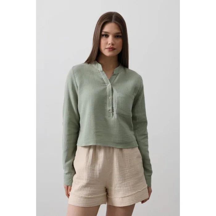 Cepli Hakim Yaka Bluz - Haki