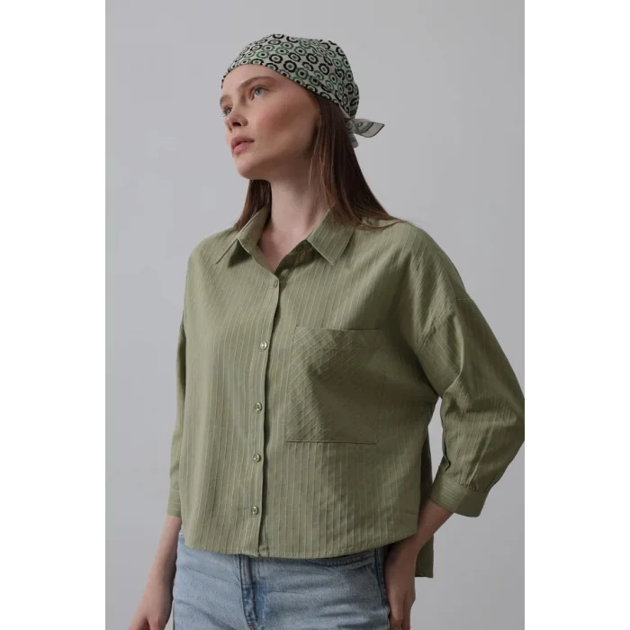 Cepli Kısa Kesim Gömlek - Haki