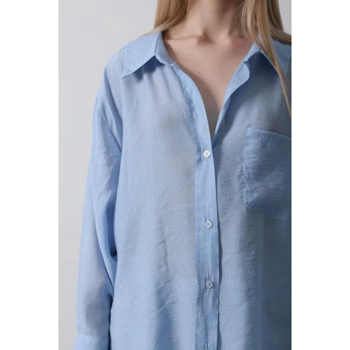 Cepli Oversize Gömlek - Koyu Mavi