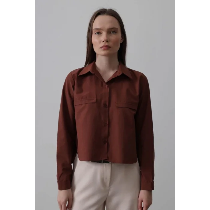 Cepli Uzun Kol Gömlek - Koyu Kahve