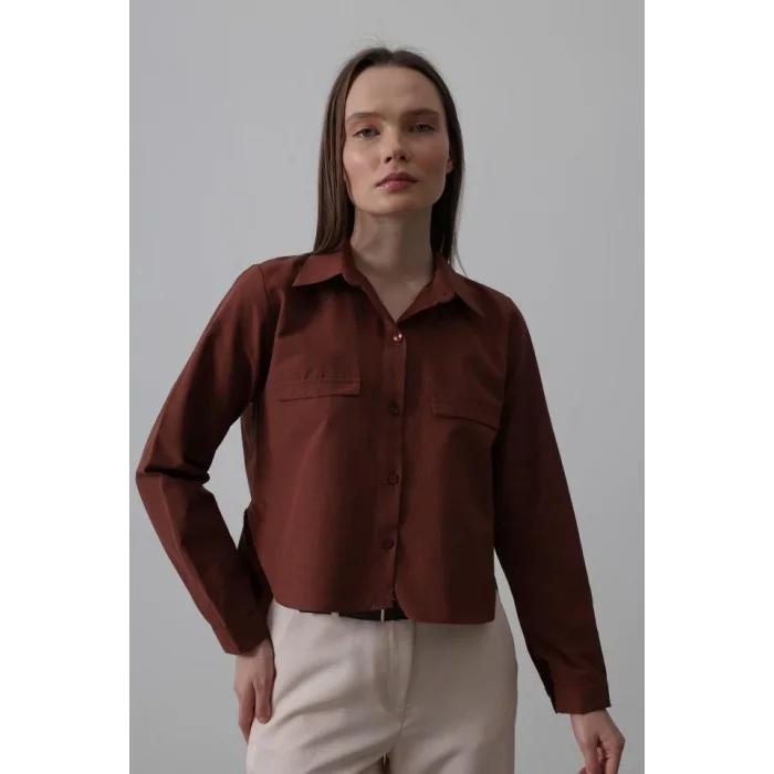 Cepli Uzun Kol Gömlek - Koyu Kahve