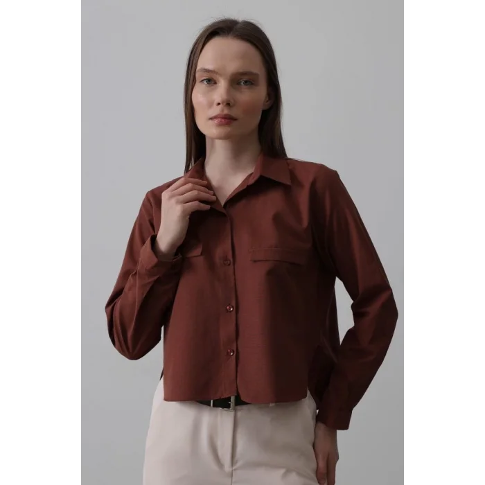 Cepli Uzun Kol Gömlek - Koyu Kahve