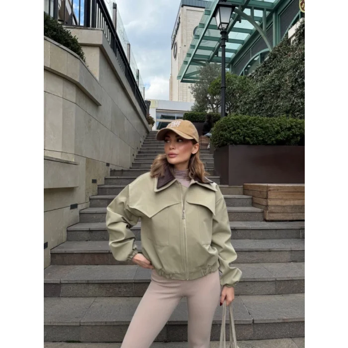 Çift Yakalı Ceket Mont - Yeşil