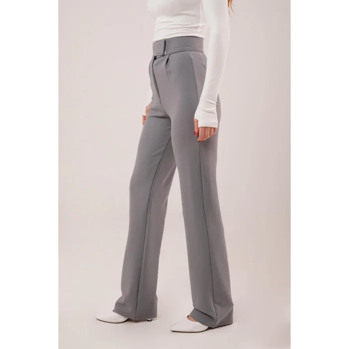 Cırt Kapama Detaylı Gri Pantolon