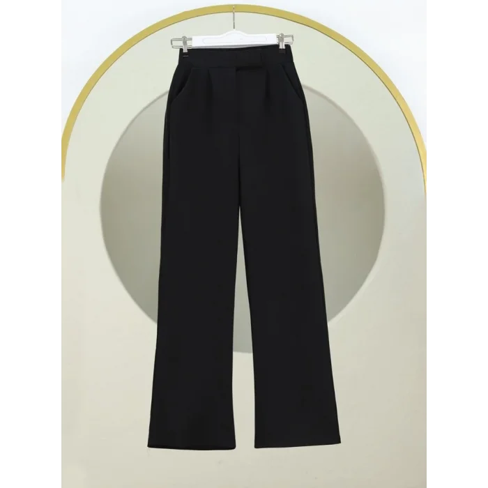 Cırtlı Fermuarlı Palazzo Pantolon -Siyah