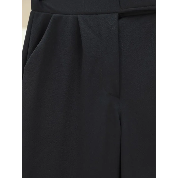Cırtlı Fermuarlı Palazzo Pantolon -Siyah