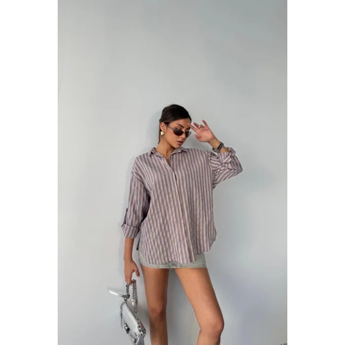 ÇİZGİLİ GÖMLEKKETEN - Antrasit