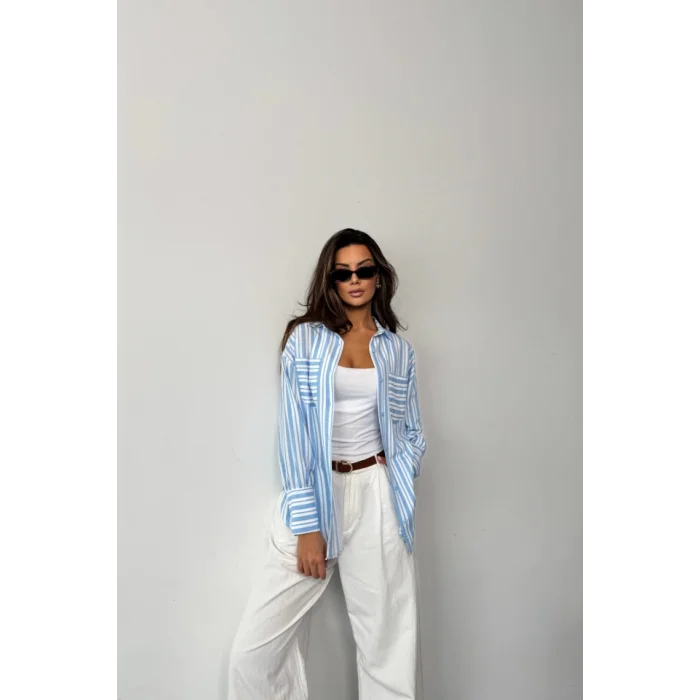 ÇİZGİLİ GÖMLEK - Mavi