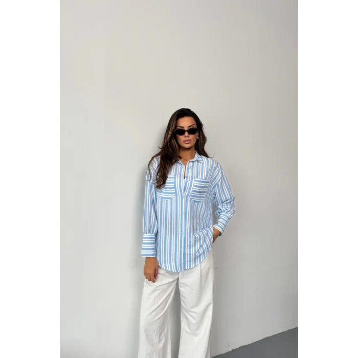 ÇİZGİLİ GÖMLEK - Mavi