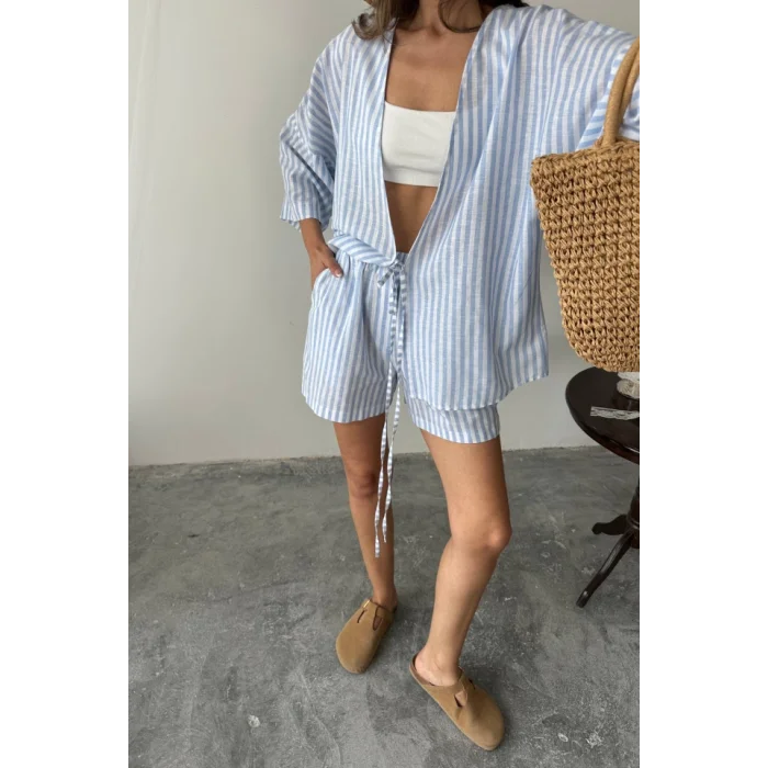 ÇİZGİLİ TUNİK -ŞORT TAKIM - Mavi
