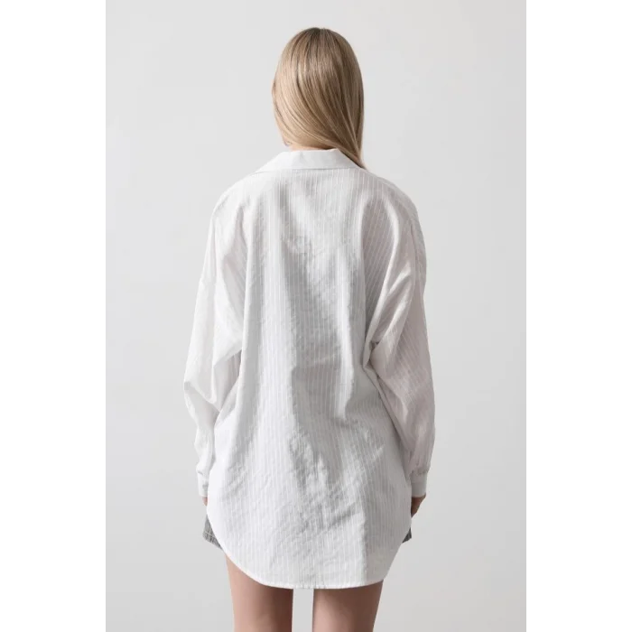 Çizgili Uzun Kol Gömlek - Beyaz