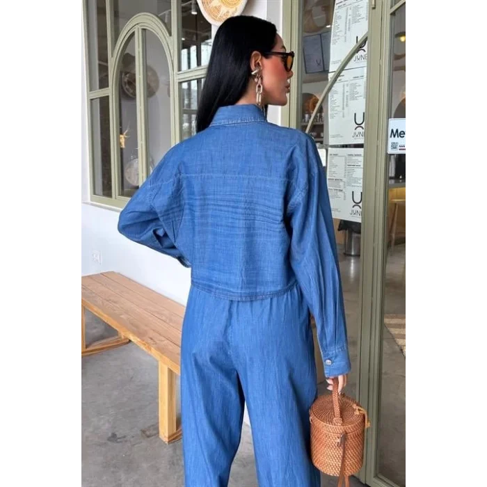 Denim Gömlek Plazzo Pantolon Takım 10163-08