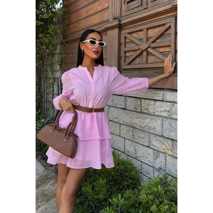 Deri Kemerli Fırfırlı Elbise 2901