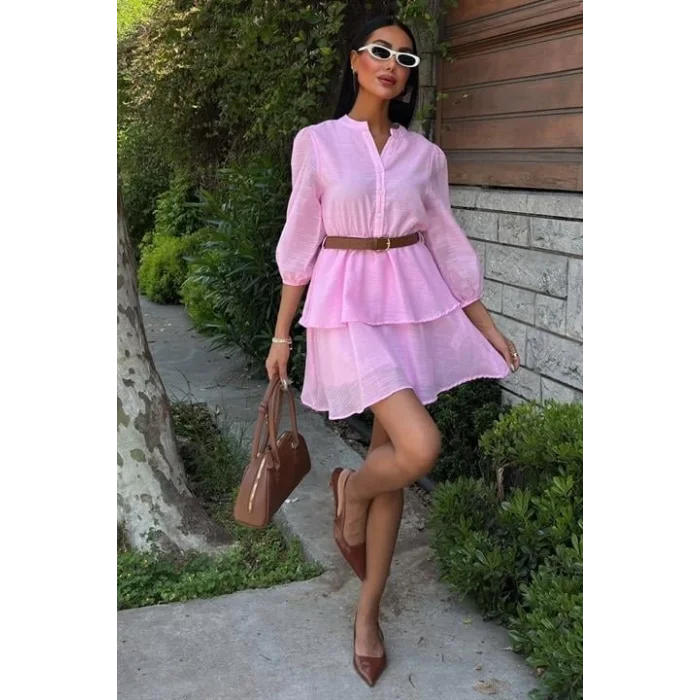 Deri Kemerli Fırfırlı Elbise 2901