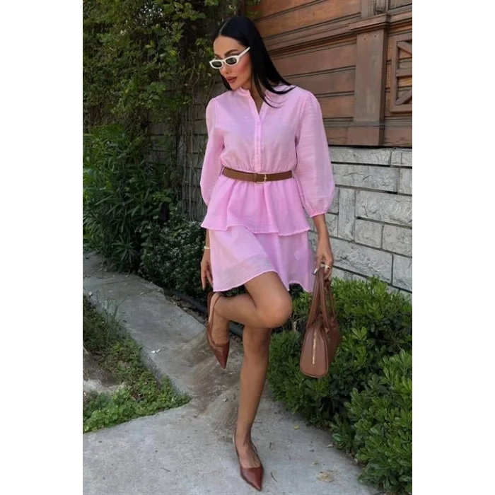 Deri Kemerli Fırfırlı Elbise 2901