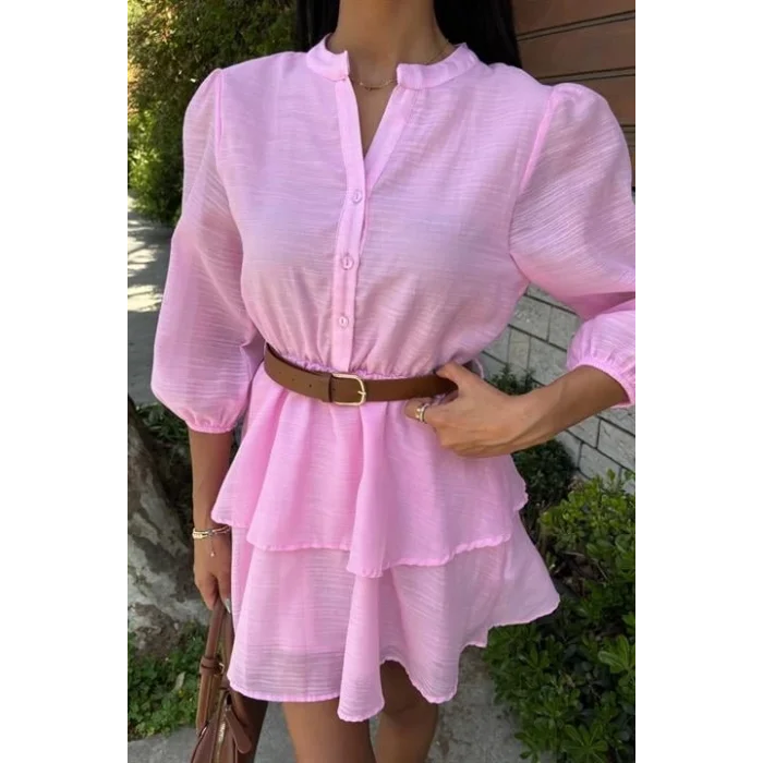 Deri Kemerli Fırfırlı Elbise 2901