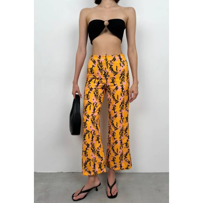 Desenli Boru Paça Pantolon