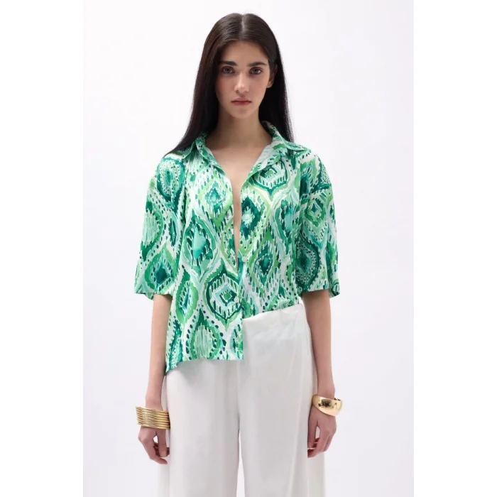 Desenli Saten Gömlek