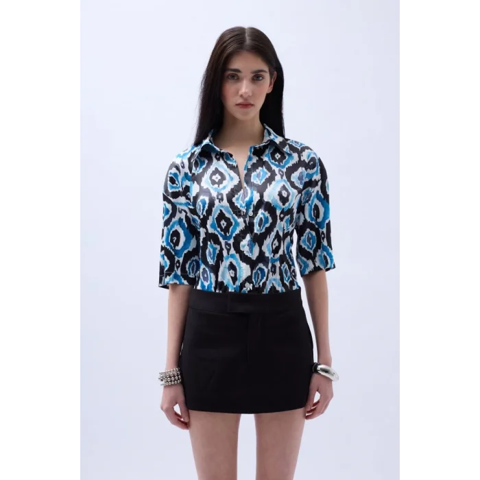 Desenli Saten Gömlek