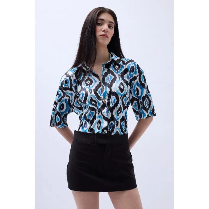 Desenli Saten Gömlek