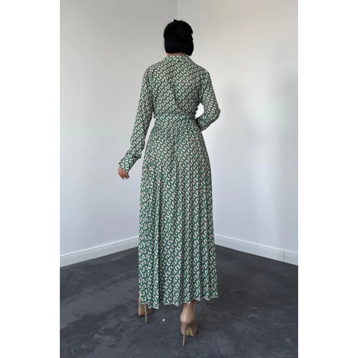 Desenli Viskon Gömlek Ve Etek Takım - Yeşil