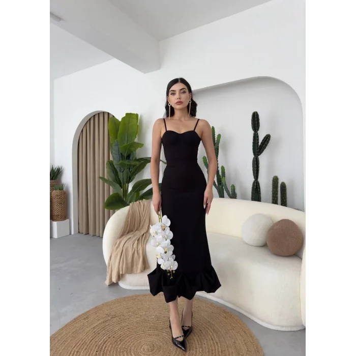 Dominic Eteği Büzgülü Midi Boy Elbise