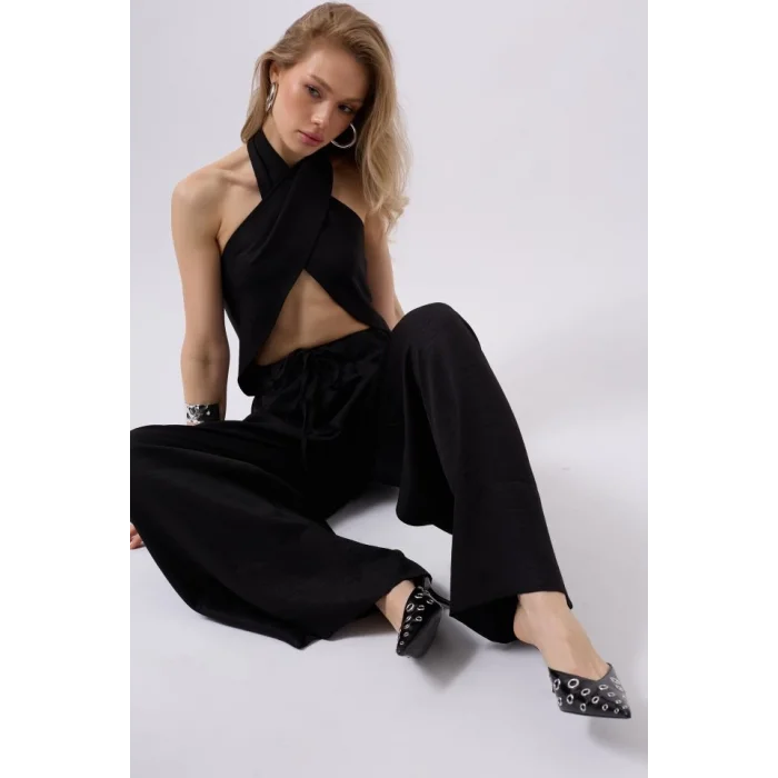 Düşük Bel Oversize Keten Pantolon