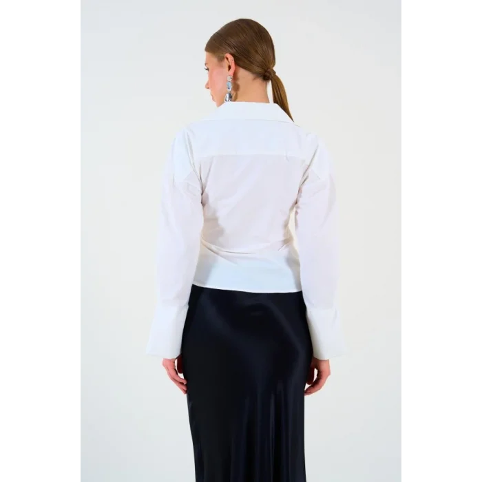 Düz Yandan Bağlamalı Gömlek - Ekru