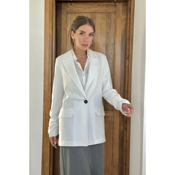 Ekru Kol Ucu Büzgülü Atlas Ceket