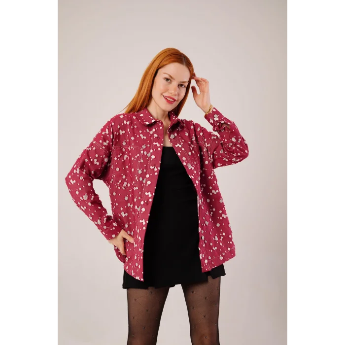 Eskitme Görünümlü Denim Bordo Gömlek