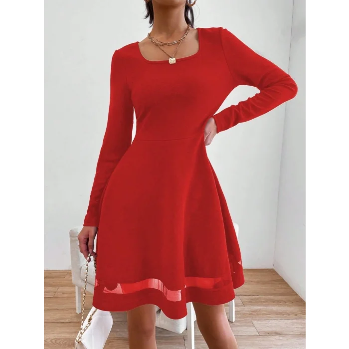 Etek Tül Detay Krep Elbise