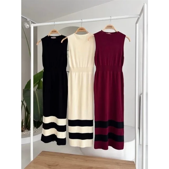 Etek Ucu Şerit Detaylı Triko Elbise 2831