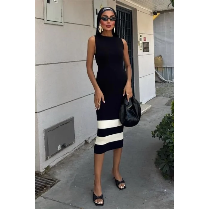 Etek Ucu Şerit Detaylı Triko Elbise 2831