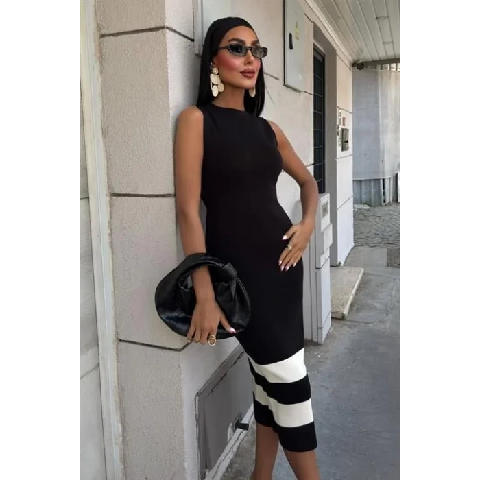 Etek Ucu Şerit Detaylı Triko Elbise 2831