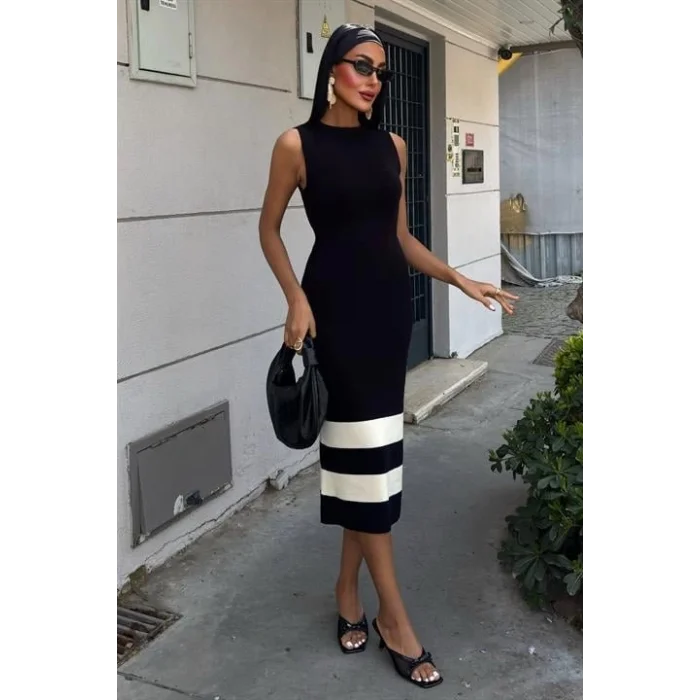 Etek Ucu Şerit Detaylı Triko Elbise 2831