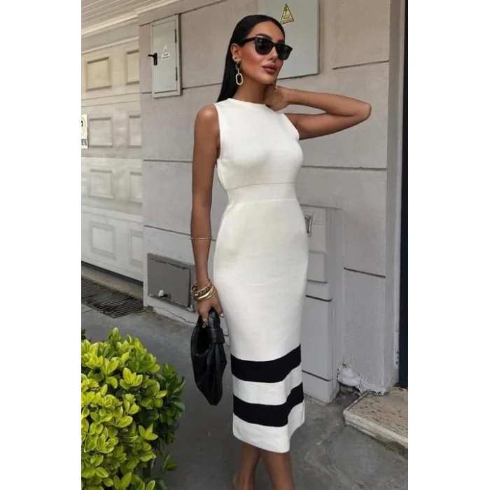 Etek Ucu Şerit Detaylı Triko Elbise 2831