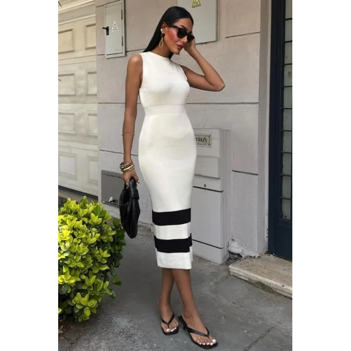 Etek Ucu Şerit Detaylı Triko Elbise 2831