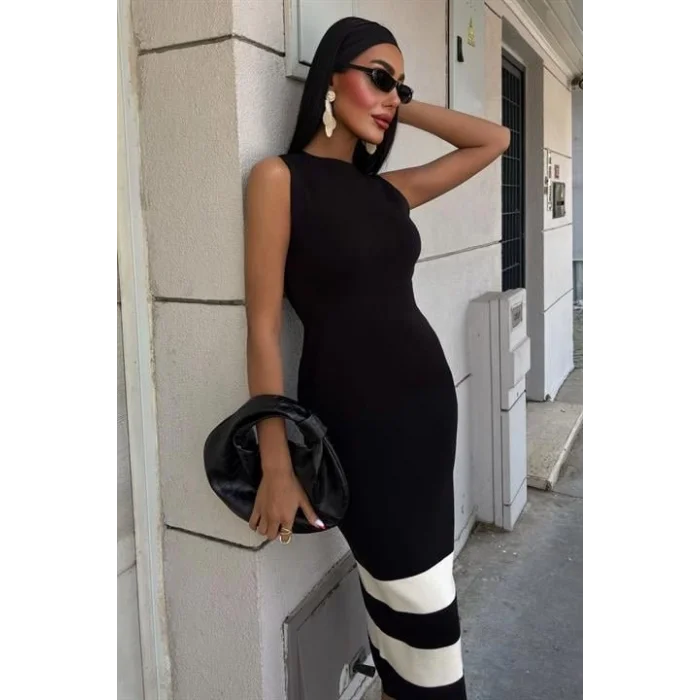 Etek Ucu Şerit Detaylı Triko Elbise 2831