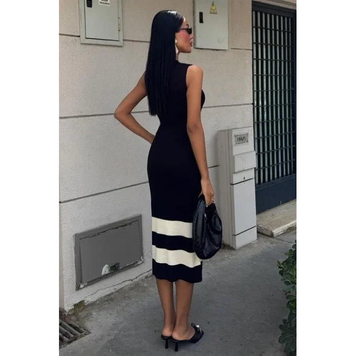 Etek Ucu Şerit Detaylı Triko Elbise 2831