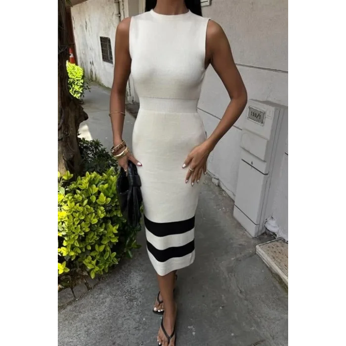 Etek Ucu Şerit Detaylı Triko Elbise 2831