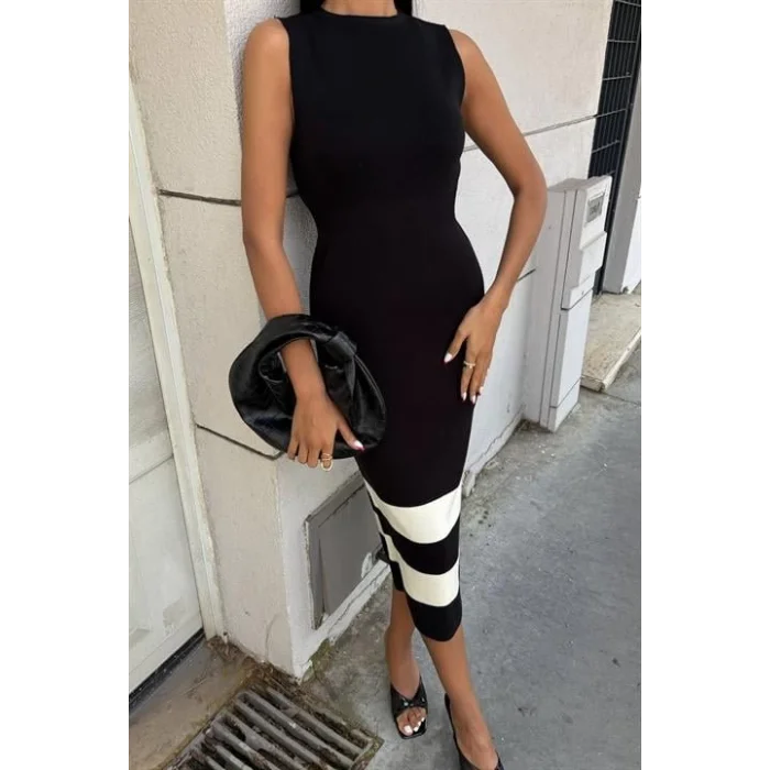 Etek Ucu Şerit Detaylı Triko Elbise 2831