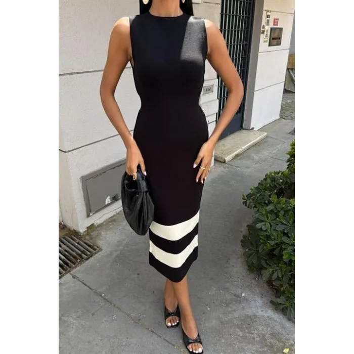 Etek Ucu Şerit Detaylı Triko Elbise 2831