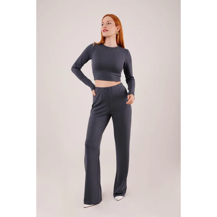 Fitilli Bluz Ve Pantolon Antrasit İkili Takım