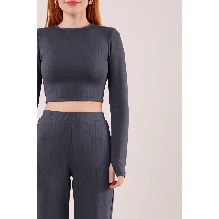 Fitilli Bluz Ve Pantolon Antrasit İkili Takım