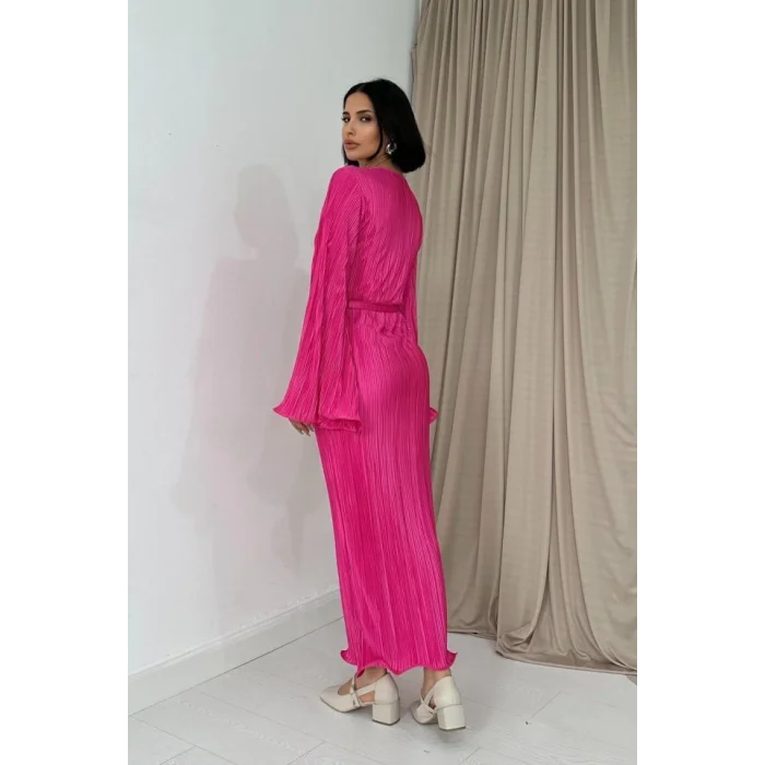 Fuşya İspanyol Kol Piliseli Elbise