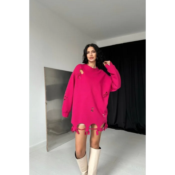 Fuşya Lazer Kesim Bluz