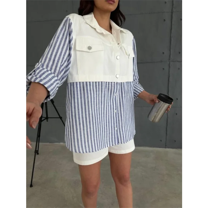 GABARDİN ŞORT - GABARDİN - ÇİZGİLİ KETEN GARNİLİ CEKET TAKIM - Lacivert