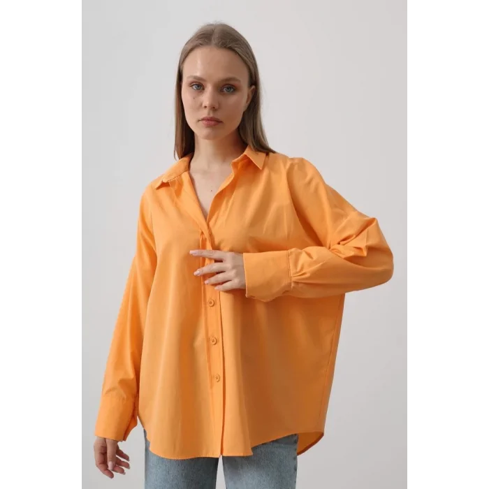 Geniş Manşet Detaylı Gömlek - Kavun