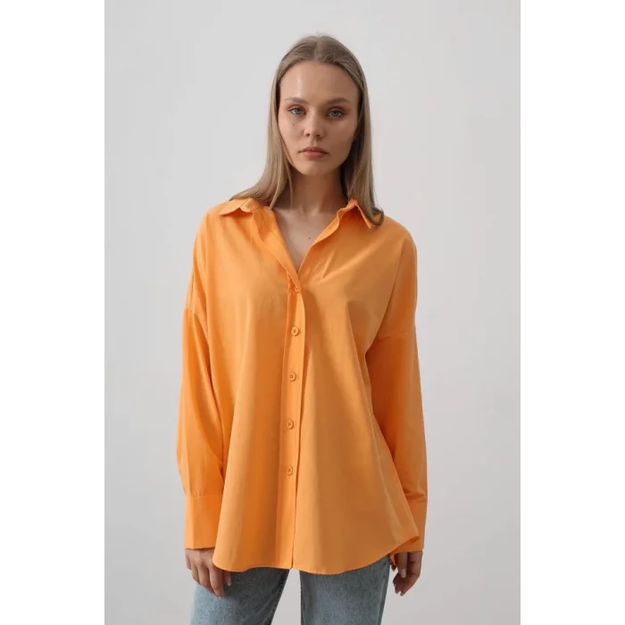 Geniş Manşet Detaylı Gömlek - Kavun