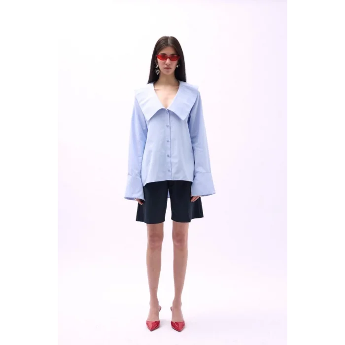 Geniş Yaka Volan Kol Gömlek